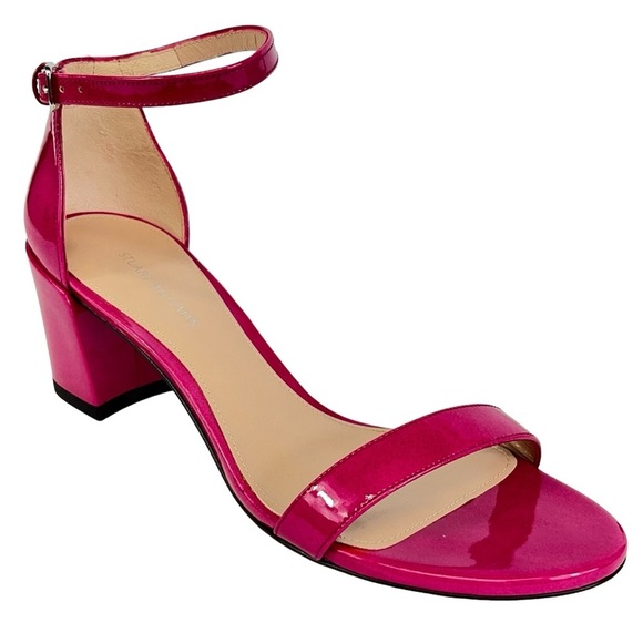 Stewart Weitzman Nudistcurve Patent Leather Block Heel Sandals Women US 7 Pink - Picture 1 of 12